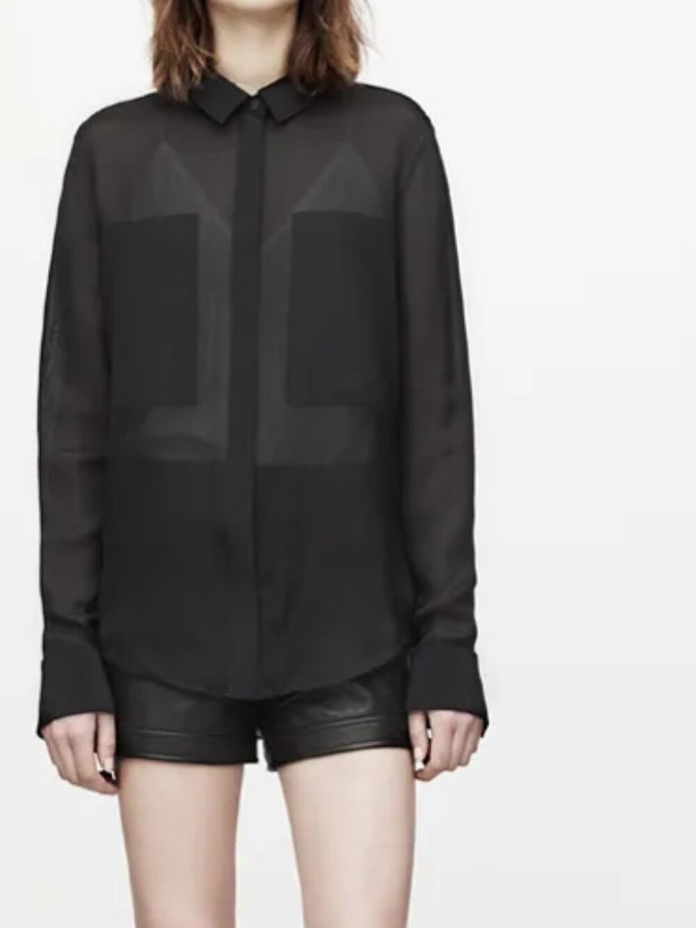 T Alexander Wang Silk Button Front Paneled Blouse Black XS